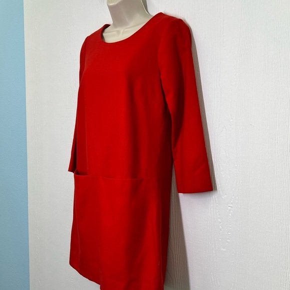 J.Crew - Red Wool And Spandex Blend 3/4 Sleeve Shift 2 Pocket Dress Size 0 - Picture 7 of 12
